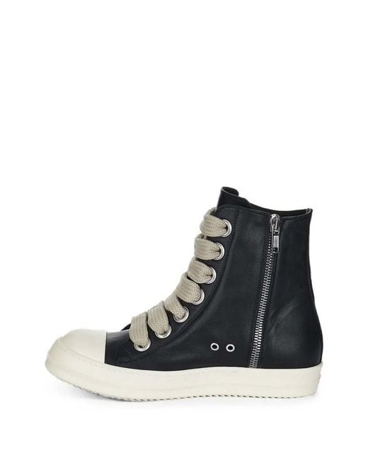 Rick Owens Black Jumbolace Leather Sneakers
