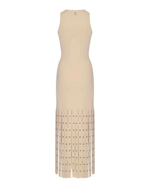 Patrizia Pepe Natural Viscose Knit Dress With Fringes