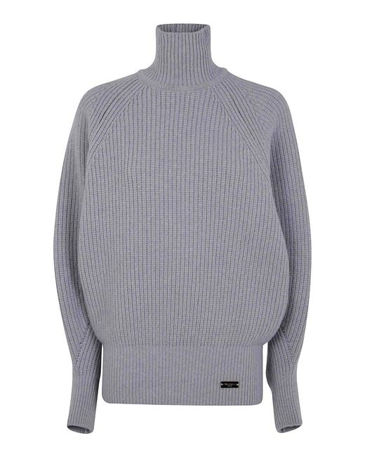 Balmain Gray Batwing Ribbed Knit Pull