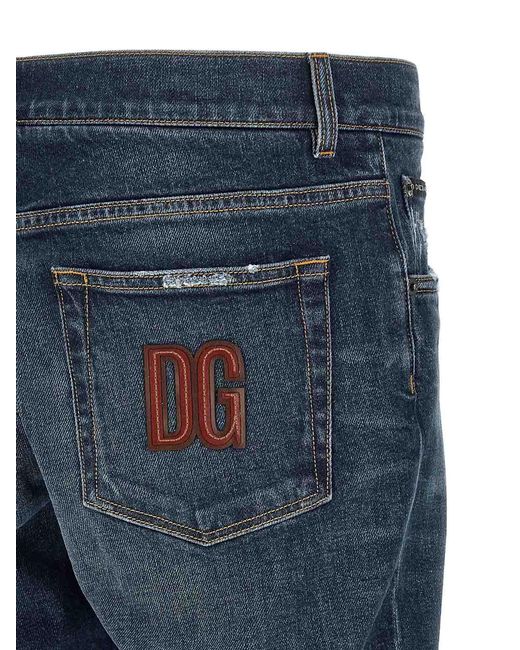 Dolce & Gabbana Blue Logo Patch Jeans for men