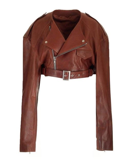 Rick Owens Brown Cropped Biker Jacket