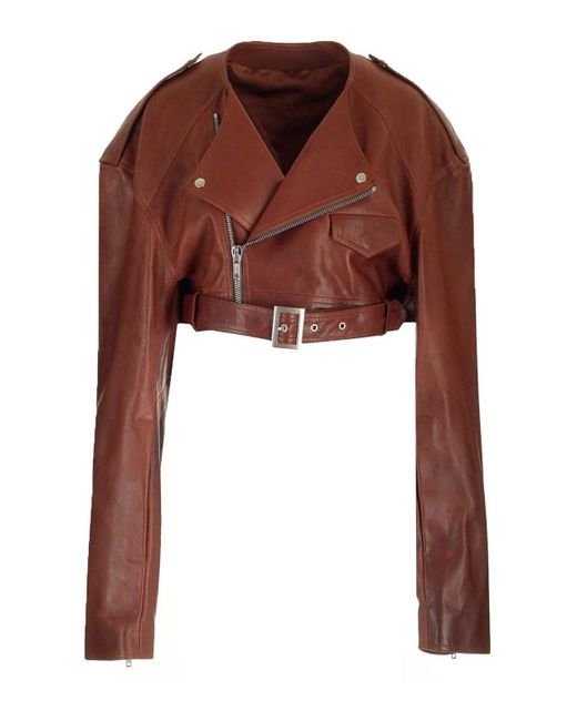 Rick Owens Brown Cropped Biker Jacket