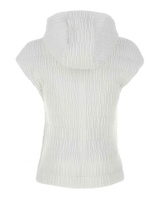 Ferragamo White Textured Nylon Hooded Vest With Zip Closure