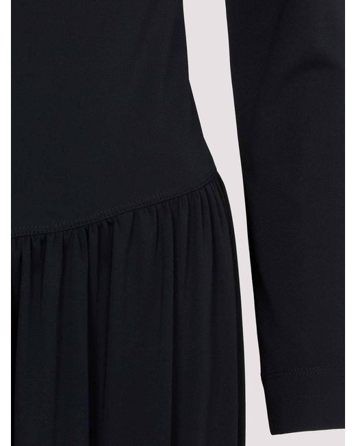 Lanvin Black Long-Sleeved Drape Midi Dress