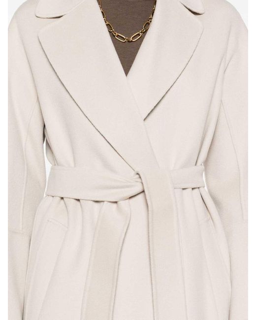 Max Mara White Wool Belted Coat