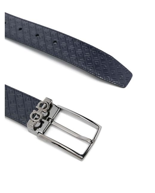 Ferragamo White Double Gancini Logo-Debossed Leather Belt for men