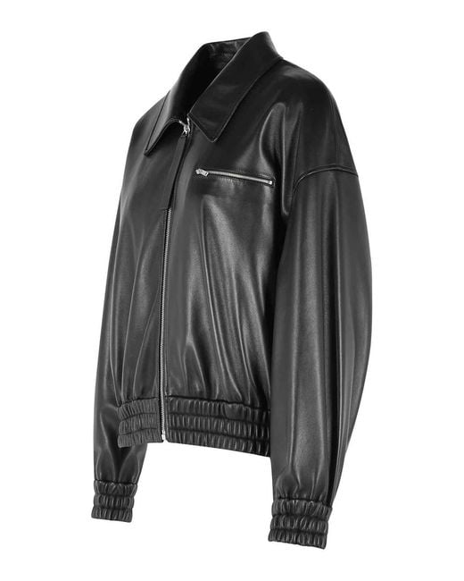 Jil Sander Black Leather Bomber Jacket