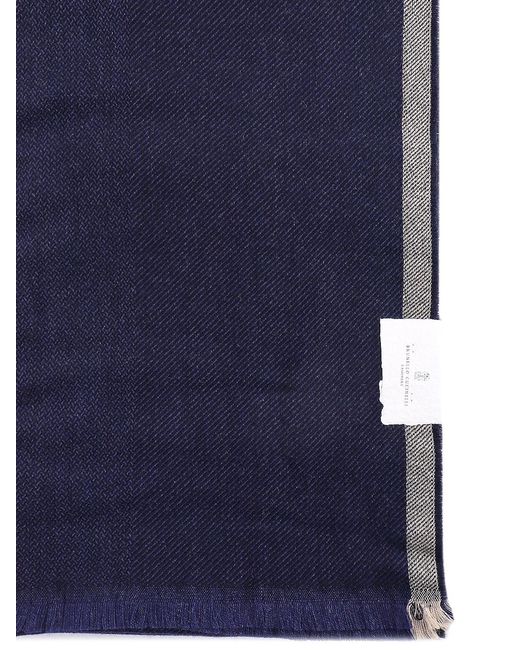 Brunello Cucinelli Blue Cashmere Scarf With Contrasting Profile for men