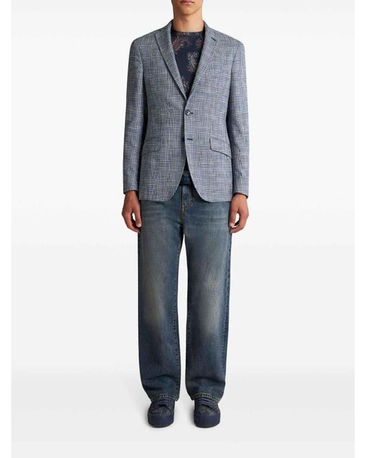 Etro Blue Single-Breasted Wool Jacquard Jacket for men