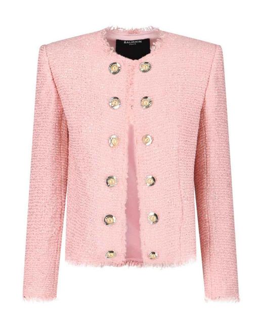 Balmain Pink Tweed Jacket With Sequins