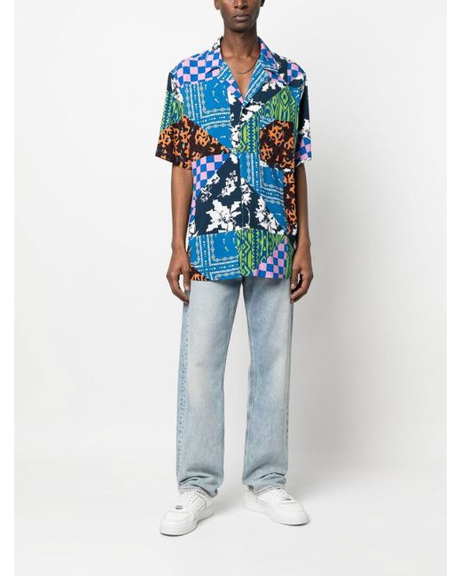 Marcelo Burlon Blue Mix Print Shirt for men