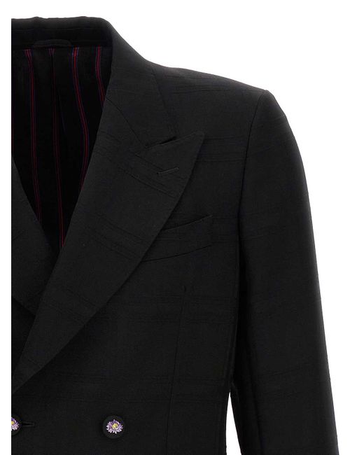 Etro Black Check Double-Breasted Blazer for men