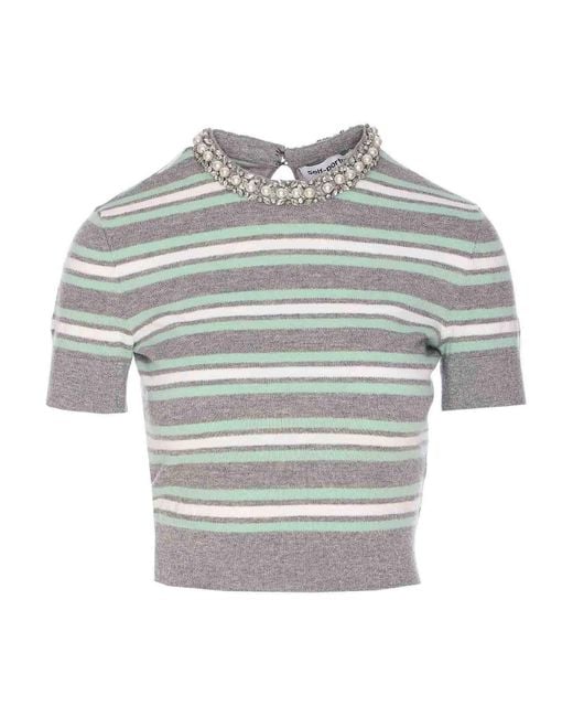 Self-Portrait Gray Striped Knit Top