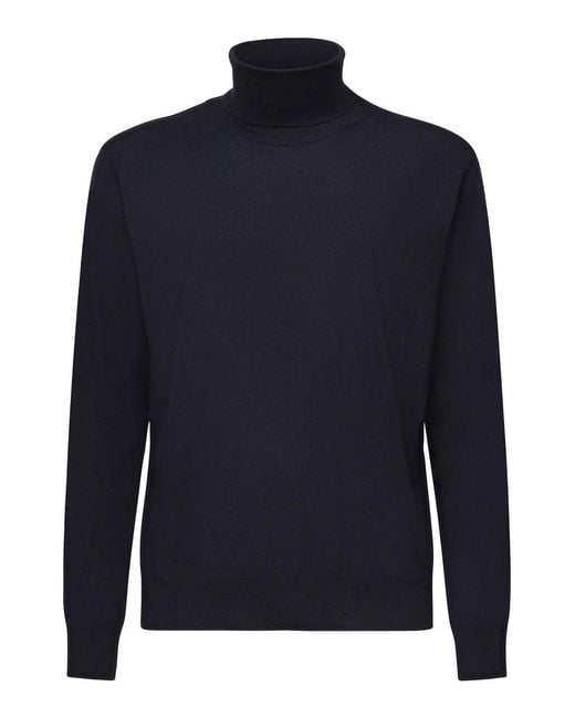 Eleventy Blue Ribbed Cashmere Sweater for men