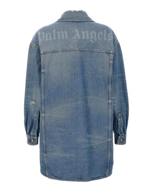Palm Angels Blue Washed Logo Jacket