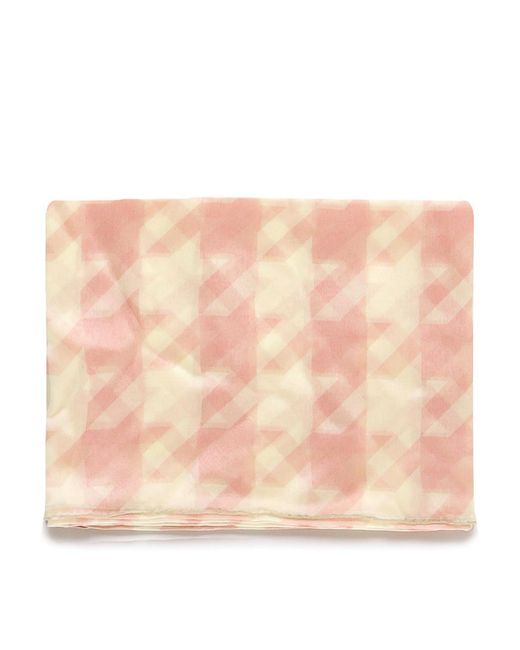 Burberry Pink Silk Scarf With Houndstooth Pattern