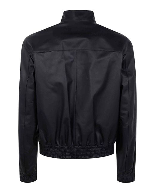 Desa Nineteenseventytwo Black Leather Reversible Bomber Jacket for men