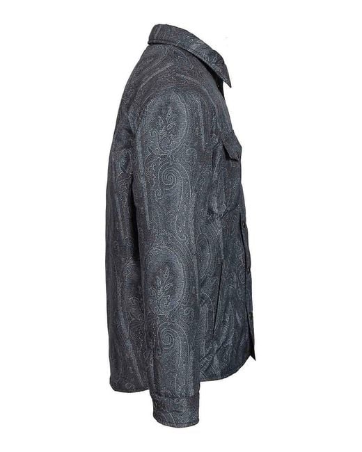 Etro Blue Paisley Decoration Overshirt for men
