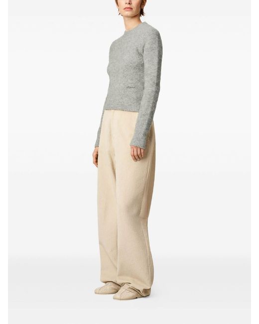AMI Gray Cropped Sweater With Ribbed Hem