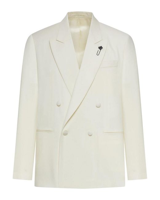 Lardini White Double-Breasted Wool Blazer for men