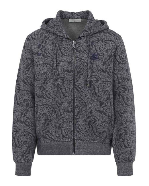 Etro Gray Zipped Hoodie With Welt Pockets for men