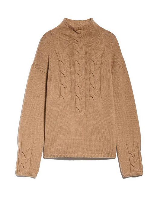 Max Mara Kristin Cable knit Polo neck Sweater in Natural Lyst UK