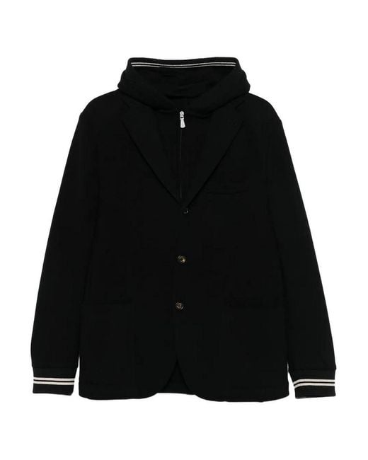 Eleventy Black Hooded Buttoned Blazer for men