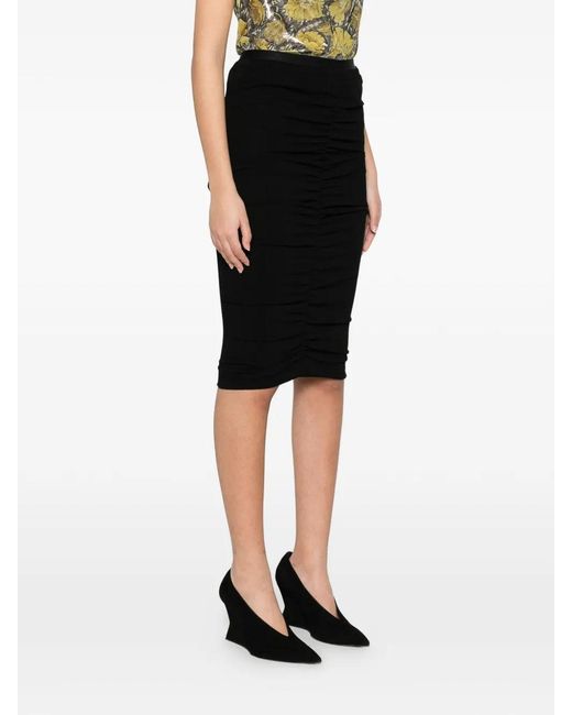 Valentino Garavani Black Ruched Midi Skirt