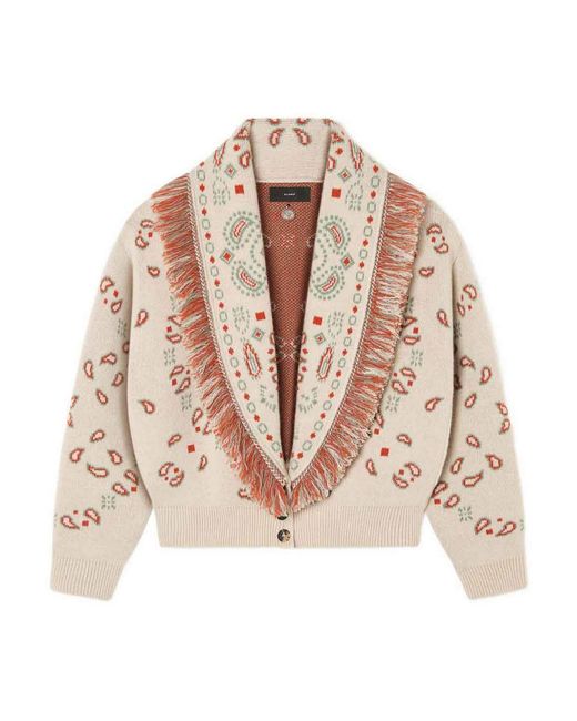 Alanui Natural Bandana Jacquard Cashmere And Wool Cardigan