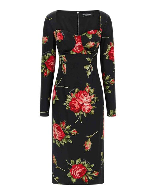 Dolce & Gabbana Black Bouquet Rose Dress