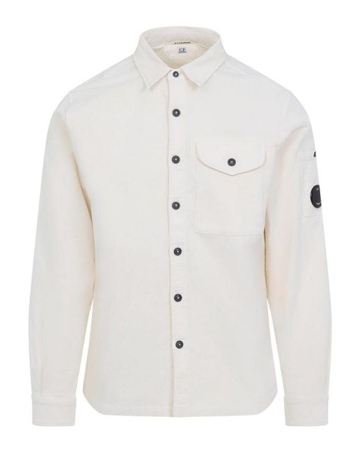 C P Company White Cp Company Ls Corduroy Shirt for men