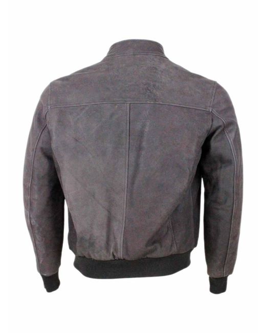 Barba Napoli Gray Leather Jacket for men
