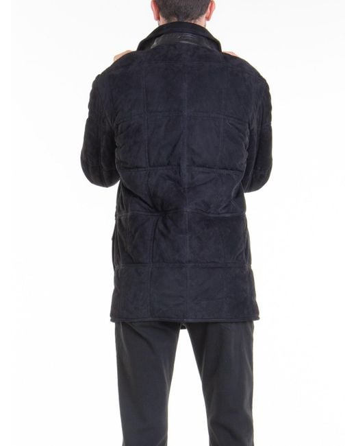 Brioni Blue Leather Down Jacket for men