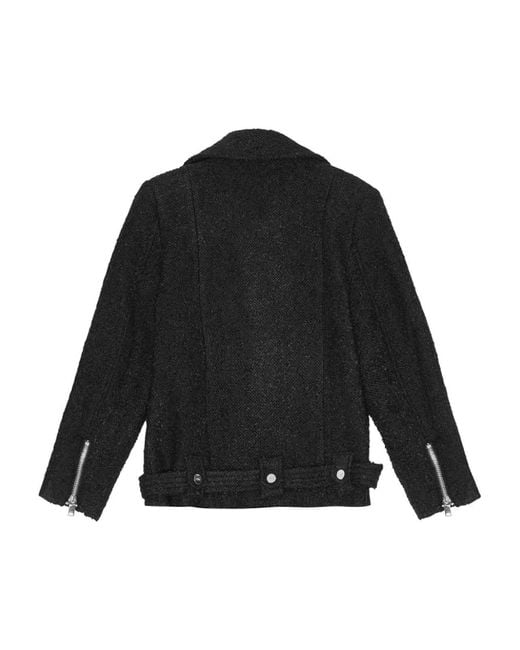 Ganni Black Boucle Wool Biker Jacket