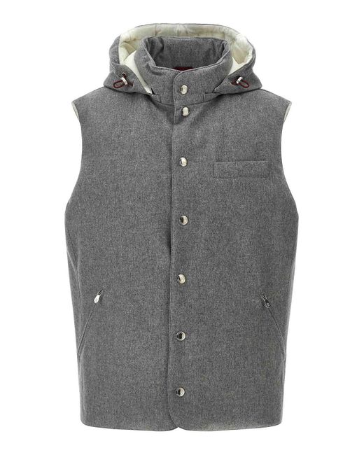 Brunello Cucinelli Gray Padded Wool Vest for men