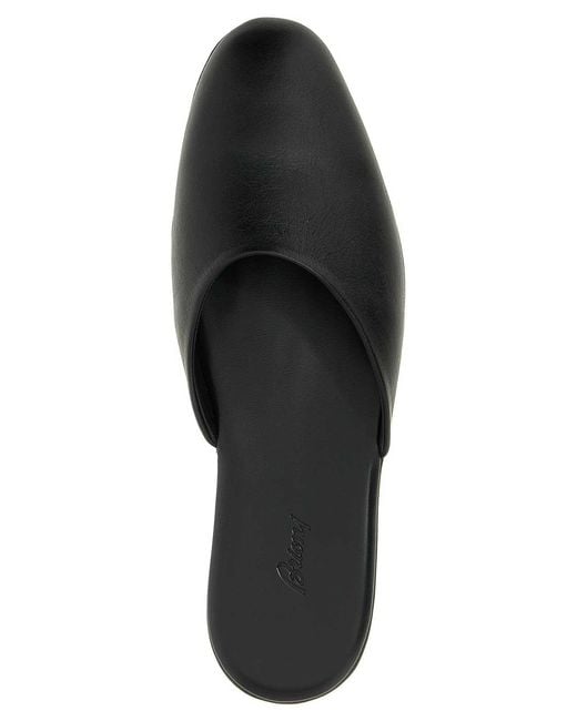 Brioni Black Leather Almond-Toe Mules