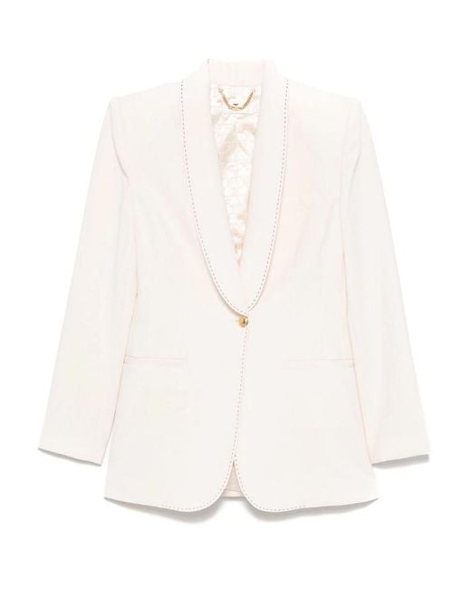 Elisabetta Franchi White Crepe Jacket With Contrasting Stitching