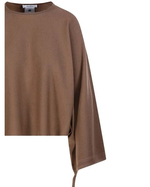 Max Mara Brown Fine-Knit Wool Round-Neck Sweater
