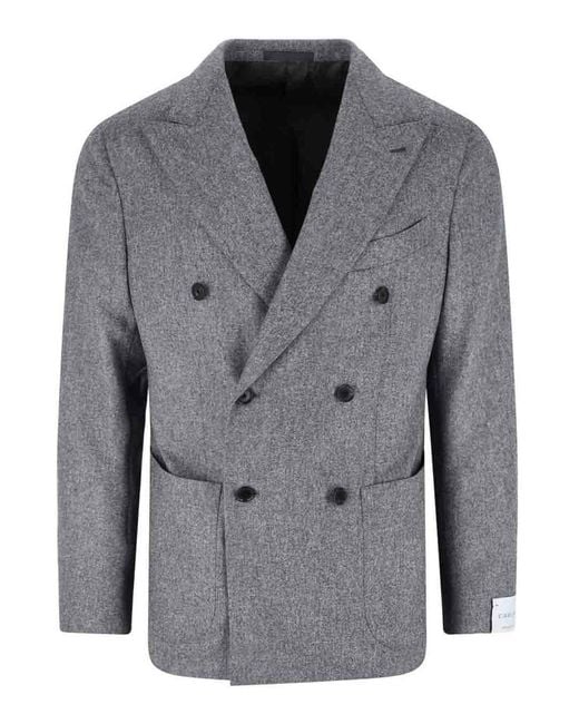 Caruso Gray Double-Breasted Wool Blazer for men