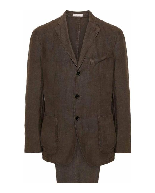 Boglioli Brown Linen Single-breasted Suit for men