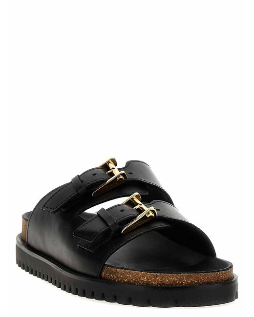 Versace Black Leather Sandals for men