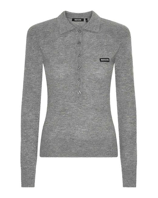 ROTATE BIRGER CHRISTENSEN Gray Wool Polo Shirt With Logo