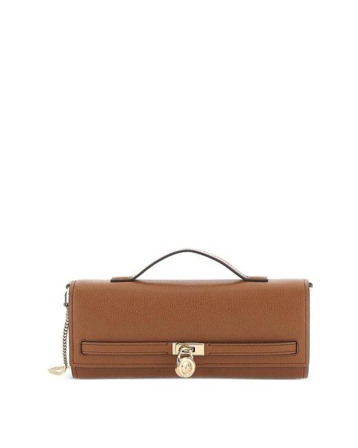 Michael Kors Brown Clutch With Padlock Charm