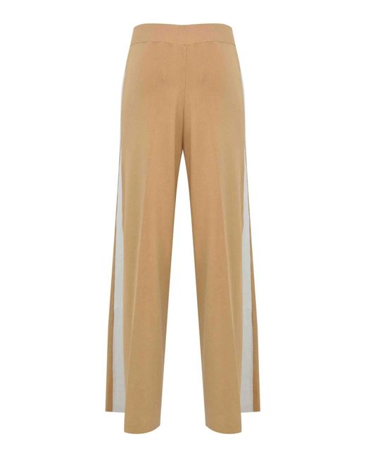 Elisabetta Franchi Natural Viscose Trousers With Shiny Bands
