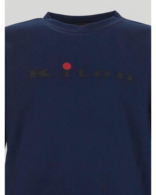 Kiton Blue Sweatshirt In Navy With Logo Print for men
