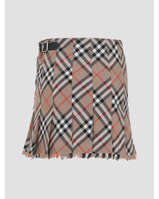 Burberry Gray Check Midi Skirt