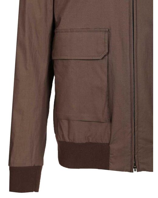 Herno Brown Stretch Cotton Bomber Jacket for men