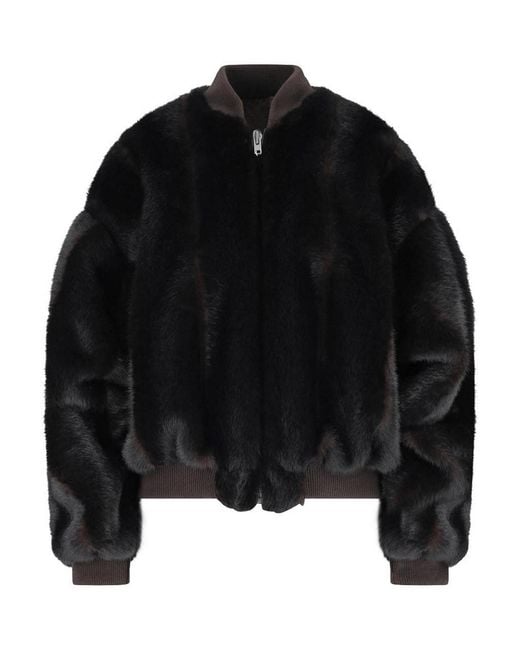 MM6 by Maison Margiela Black Faux Fur Bomber Jacket