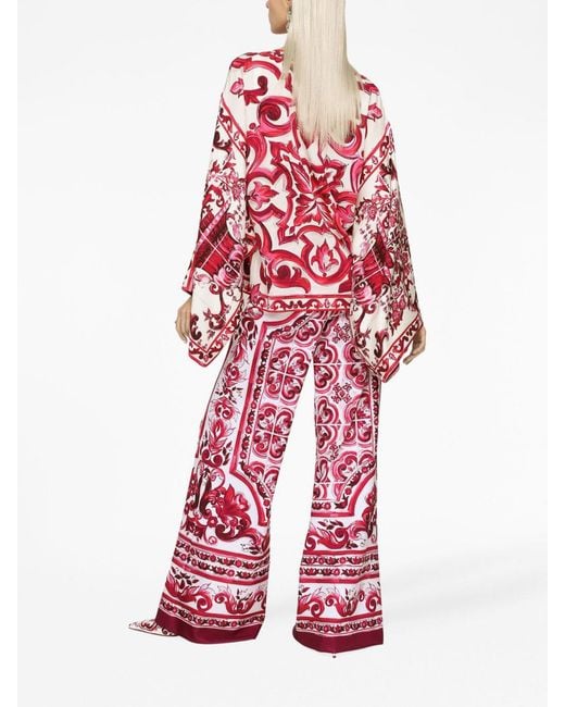Dolce & Gabbana Red Majolica-Print Crewneck Blouse