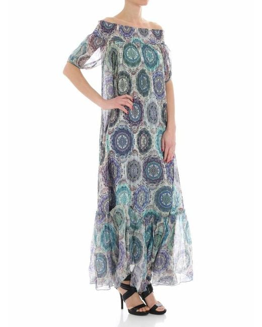 Fuzzi Blue Off Shoulder Dress